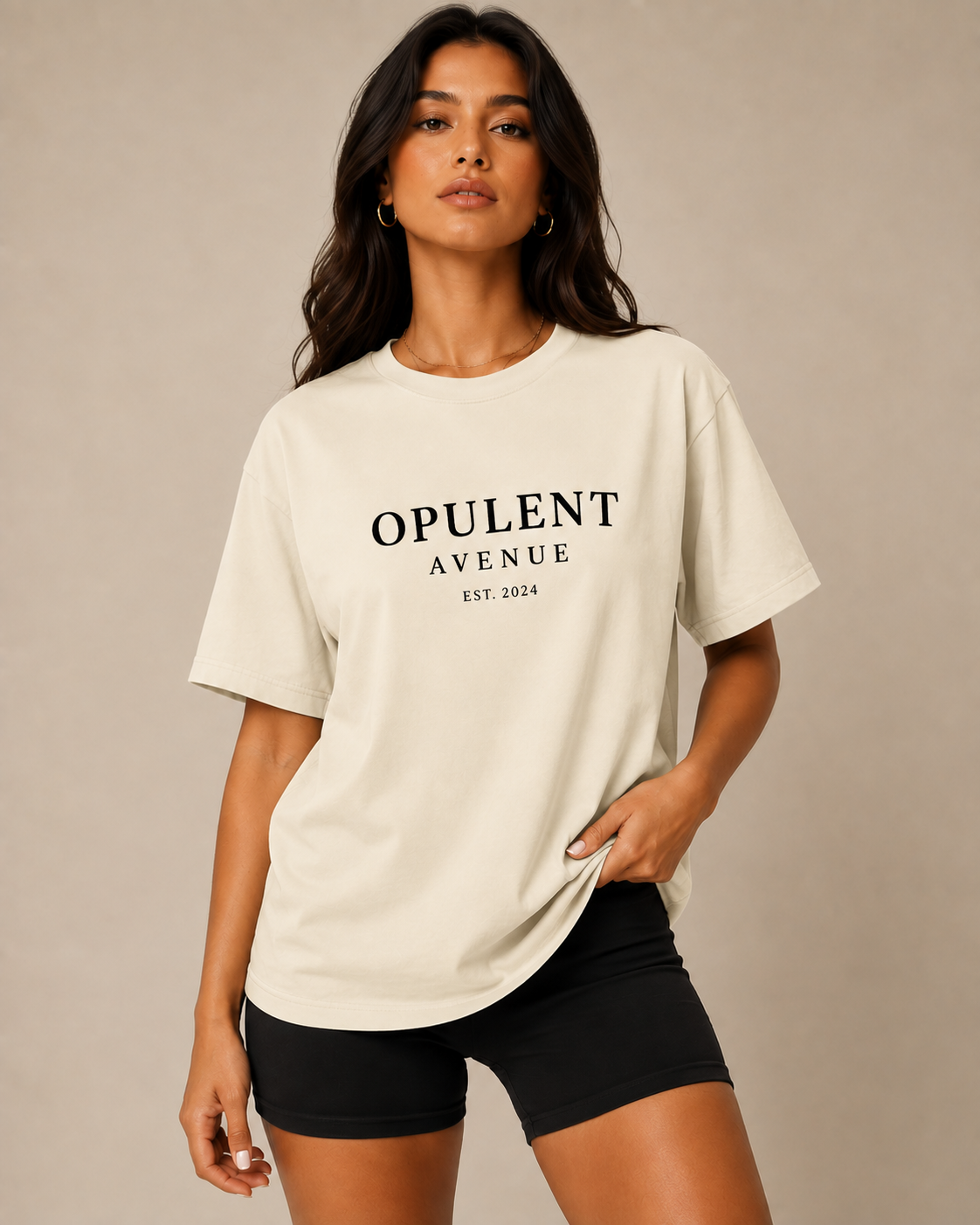 Opulent Avenue Signature Essential Tee — Cream