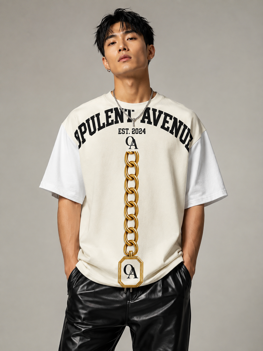 Opulent Avenue Signature Gold Chain Oversized Tee