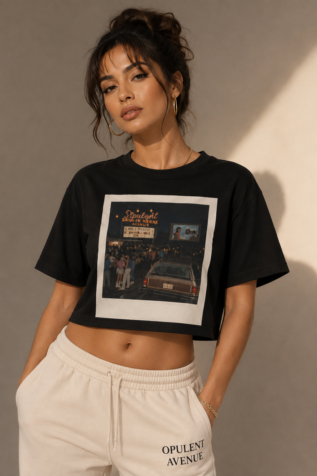 Opulent Avenue “After Dark ’85” Women’s Crop Tee – Black