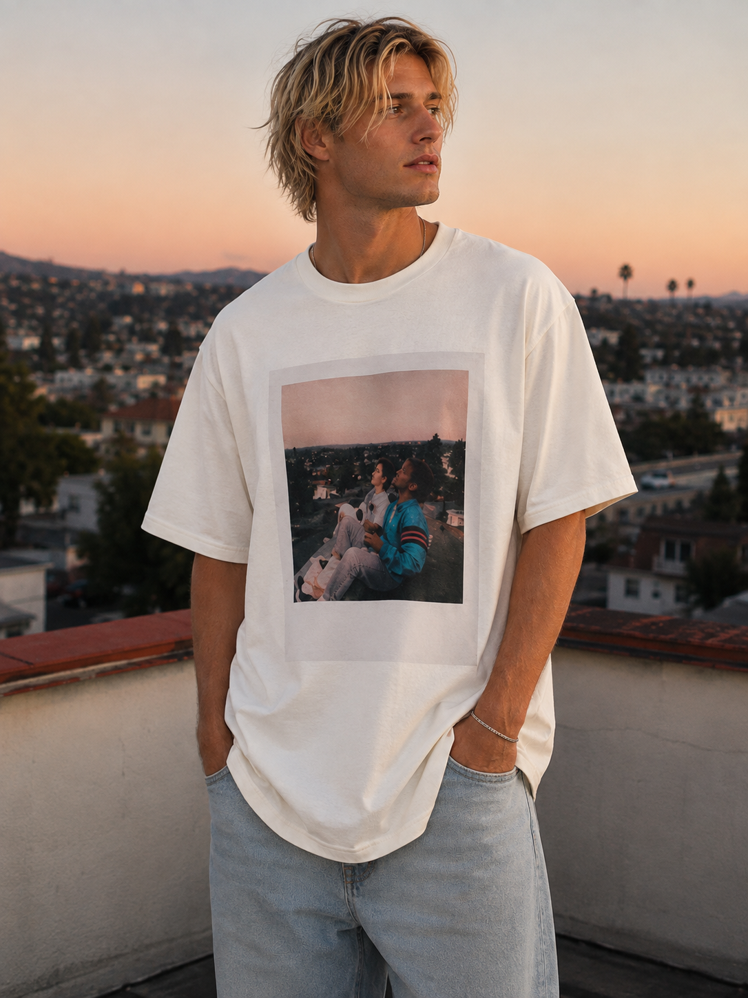 Opulent Avenue “Golden Hour” Oversized Tee — Cream