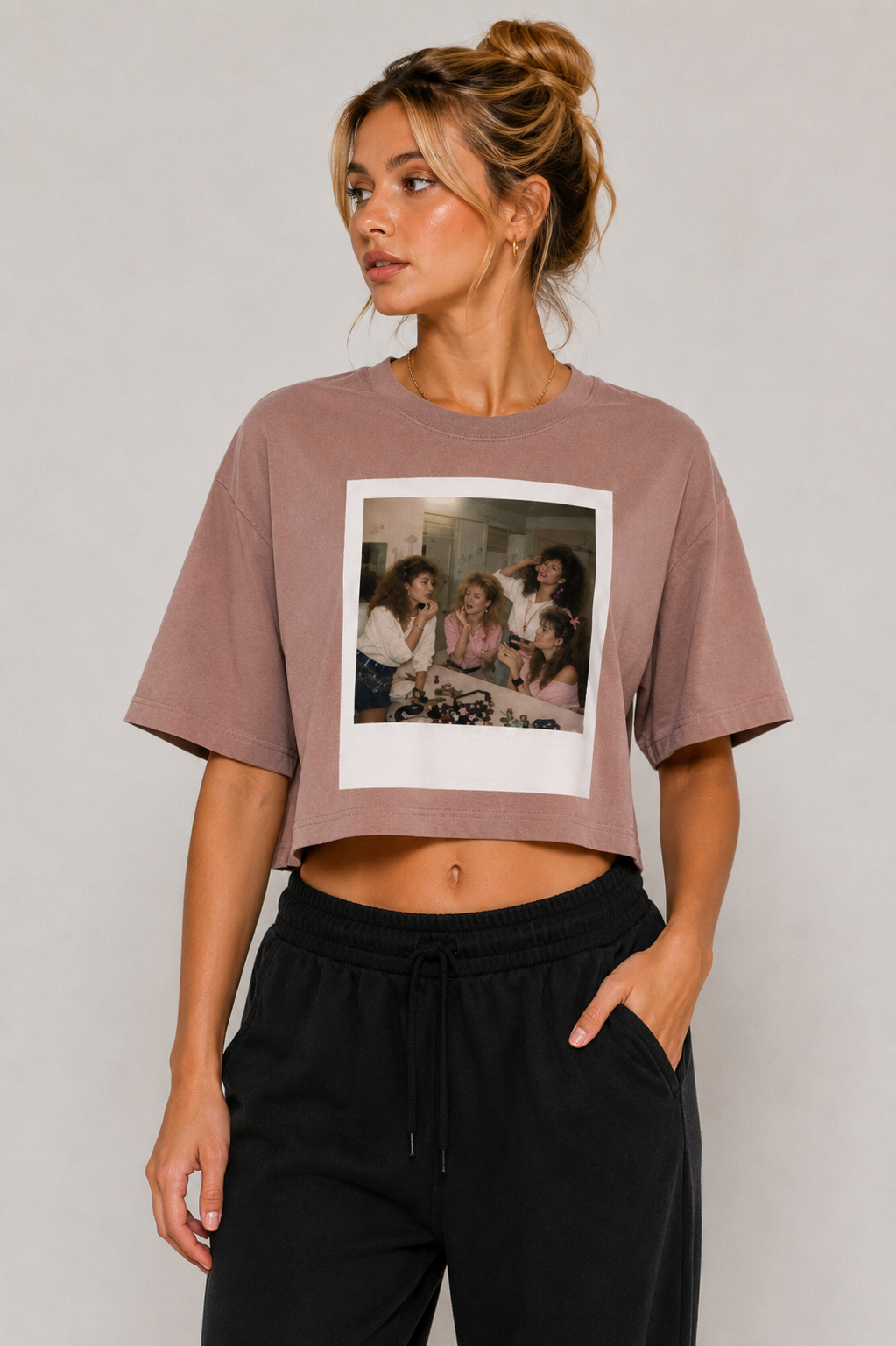 Opulent Avenue After Hours ’84 Oversized Crop Tee — Dusty Rose