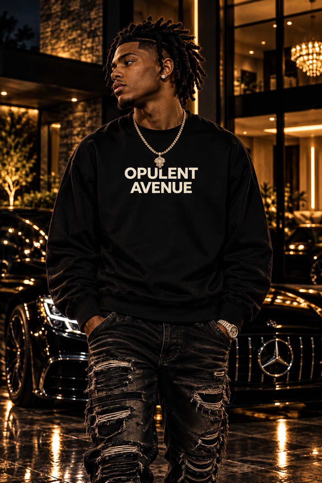 Opulent Avenue Signature Crewneck – Black & Cream