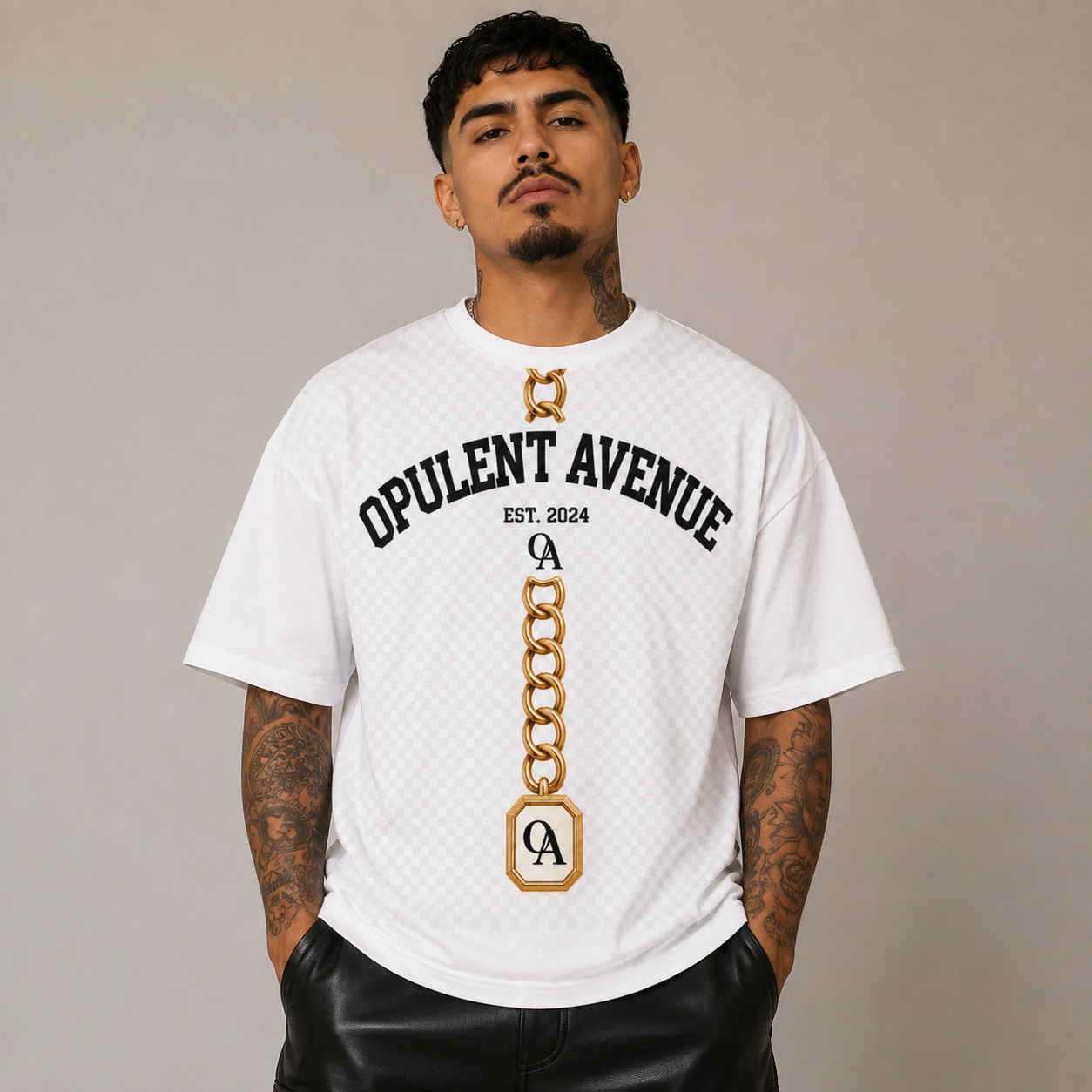 Opulent Avenue Signature Gold Chain Oversized Tee