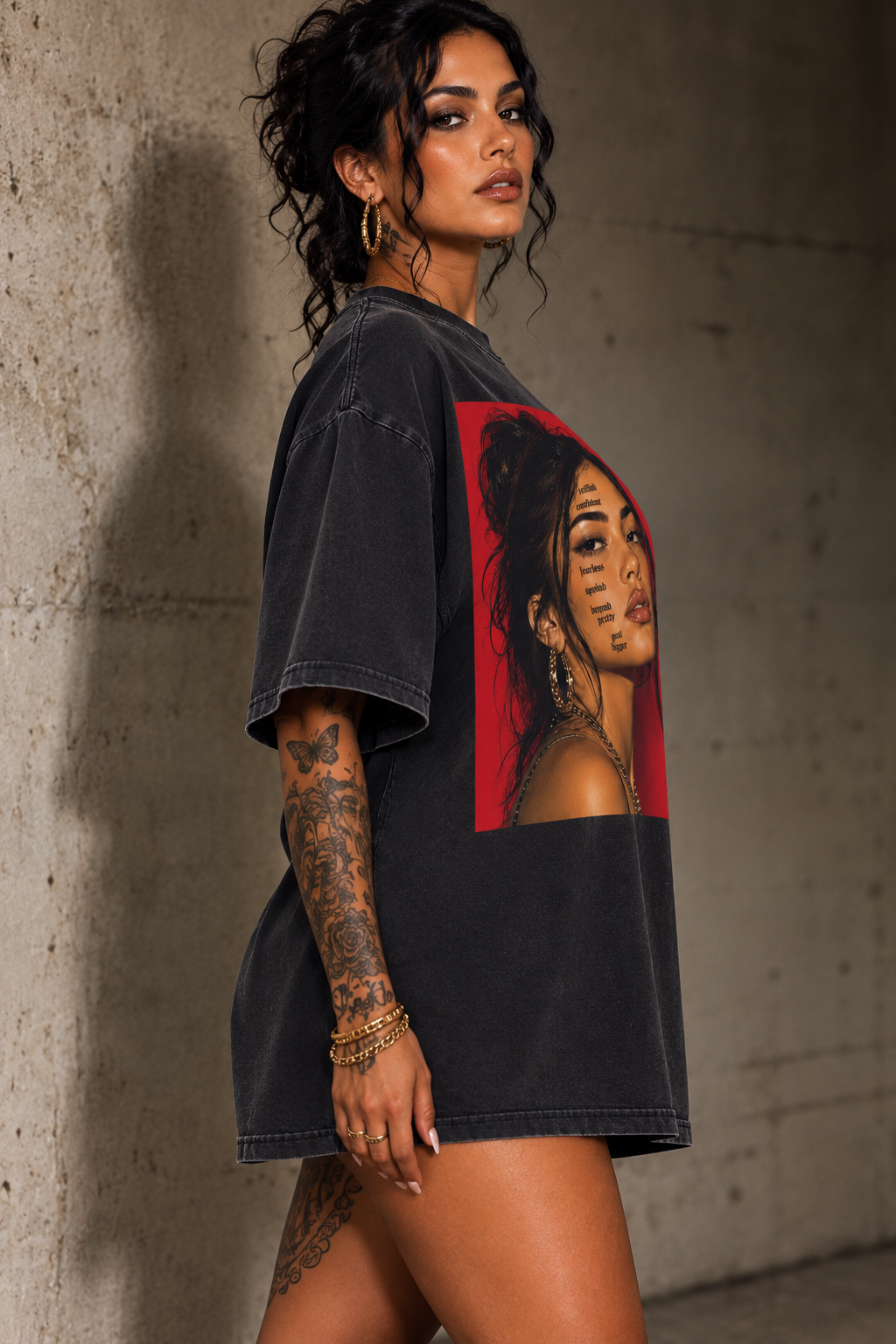 Opulent Avenue “Unapologetic” Oversized Faded Tee – Charcoal