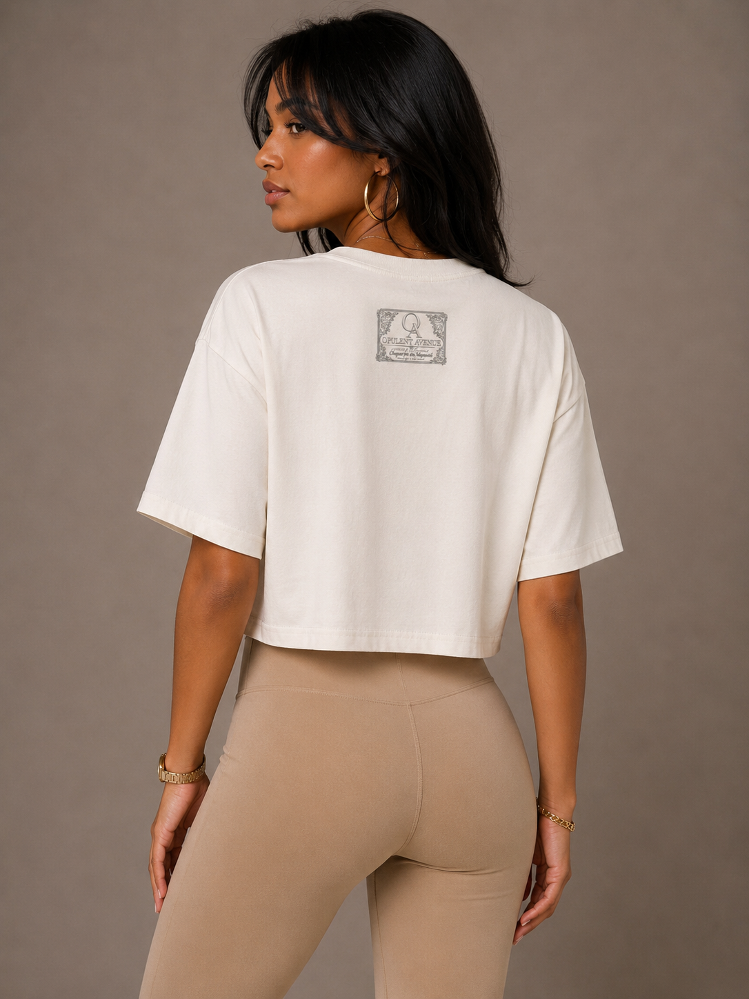 Opulent Avenue Private Society Women’s Crop Tee – Ecru