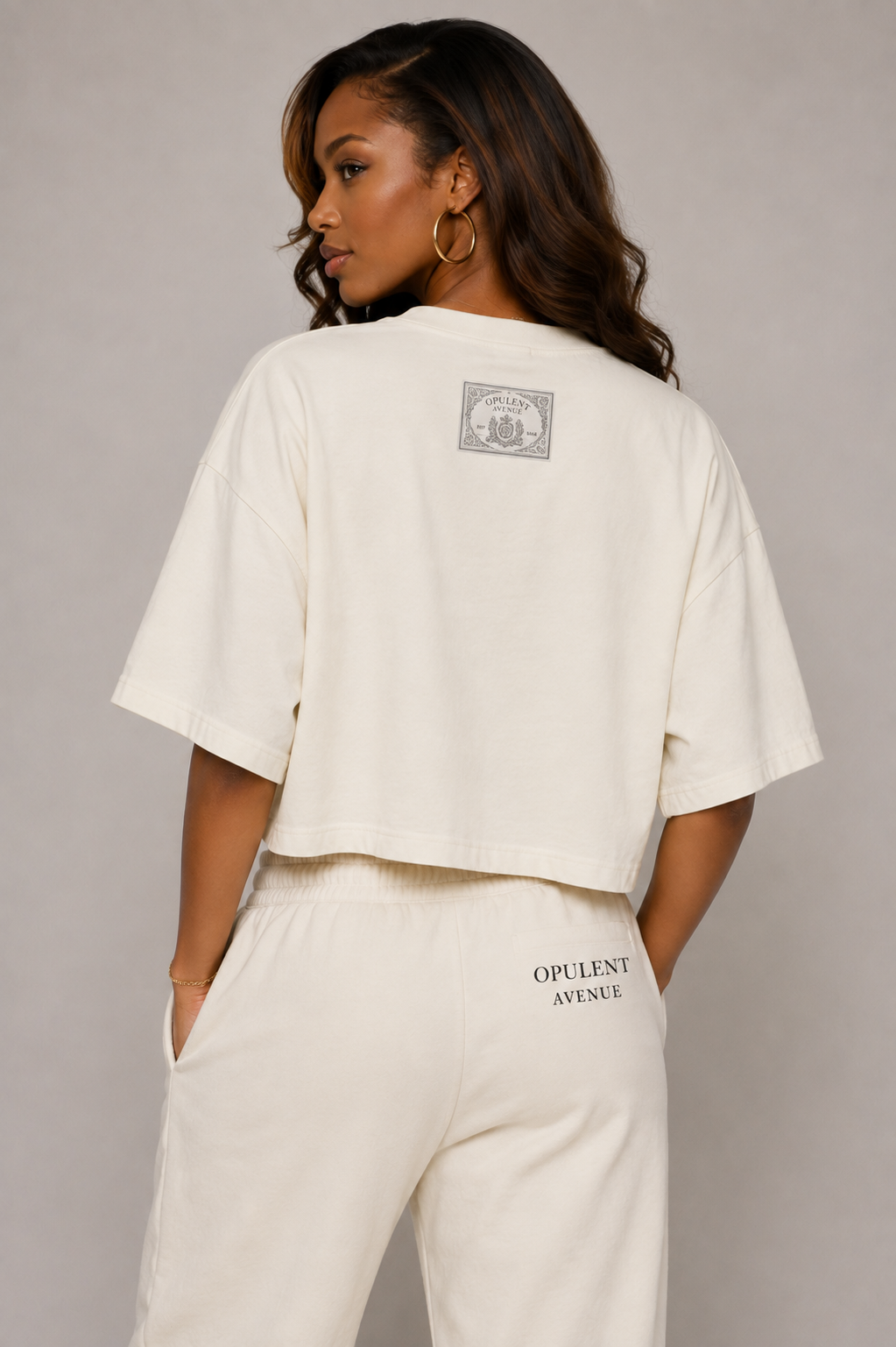 Opulent Avenue Street Memories Women’s Oversized Crop Tee – Cream