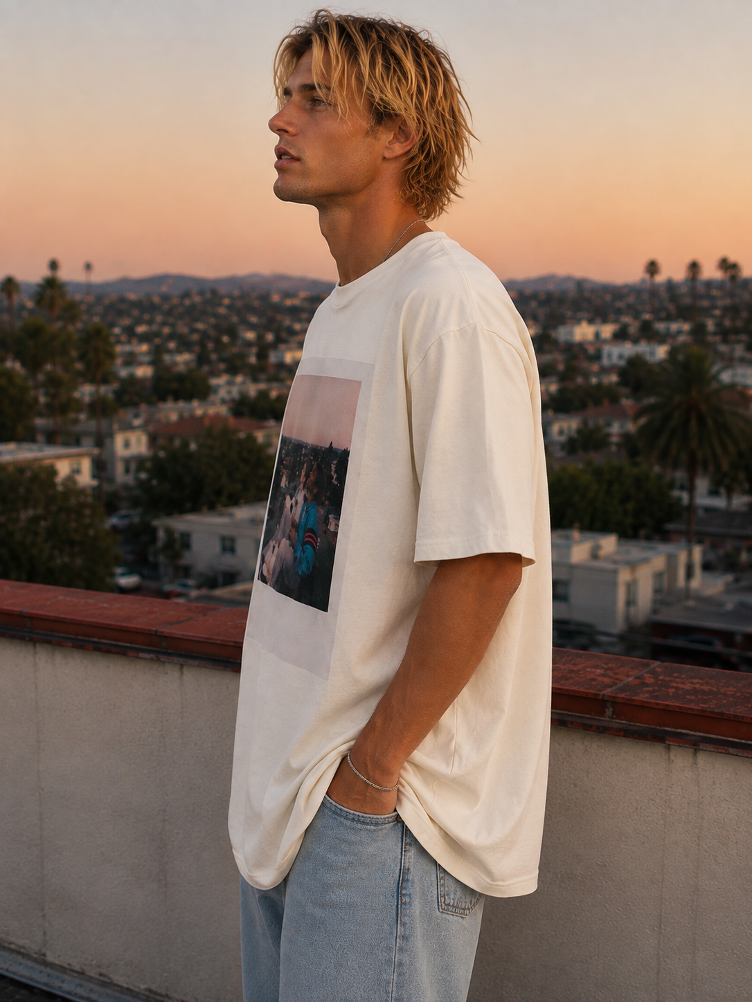 Opulent Avenue “Golden Hour” Oversized Tee — Cream
