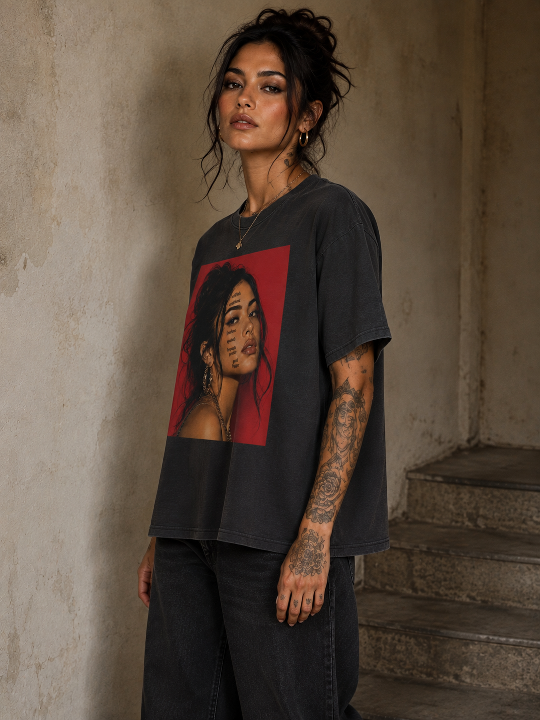 Opulent Avenue “Unapologetic” Oversized Faded Tee – Charcoal