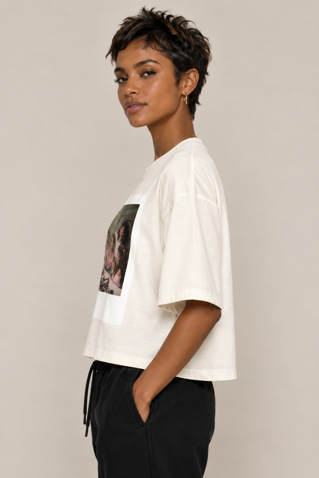 Opulent Avenue After Hours Oversized Tee – Cream
