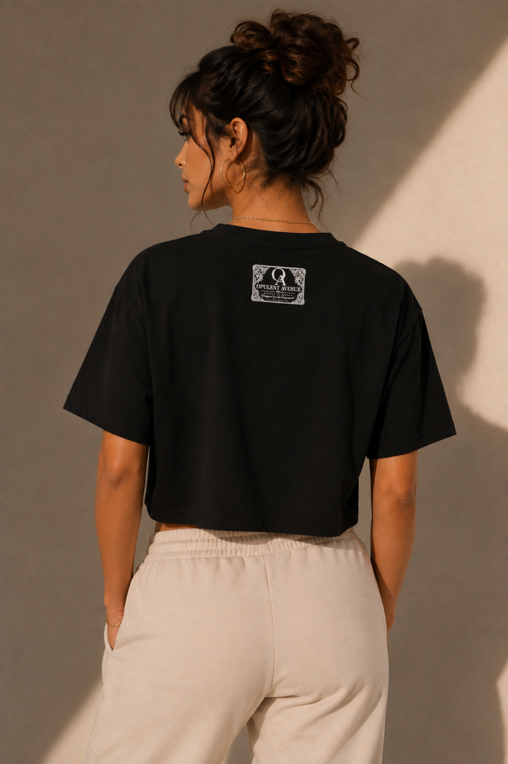 Opulent Avenue “After Dark ’85” Women’s Crop Tee – Black