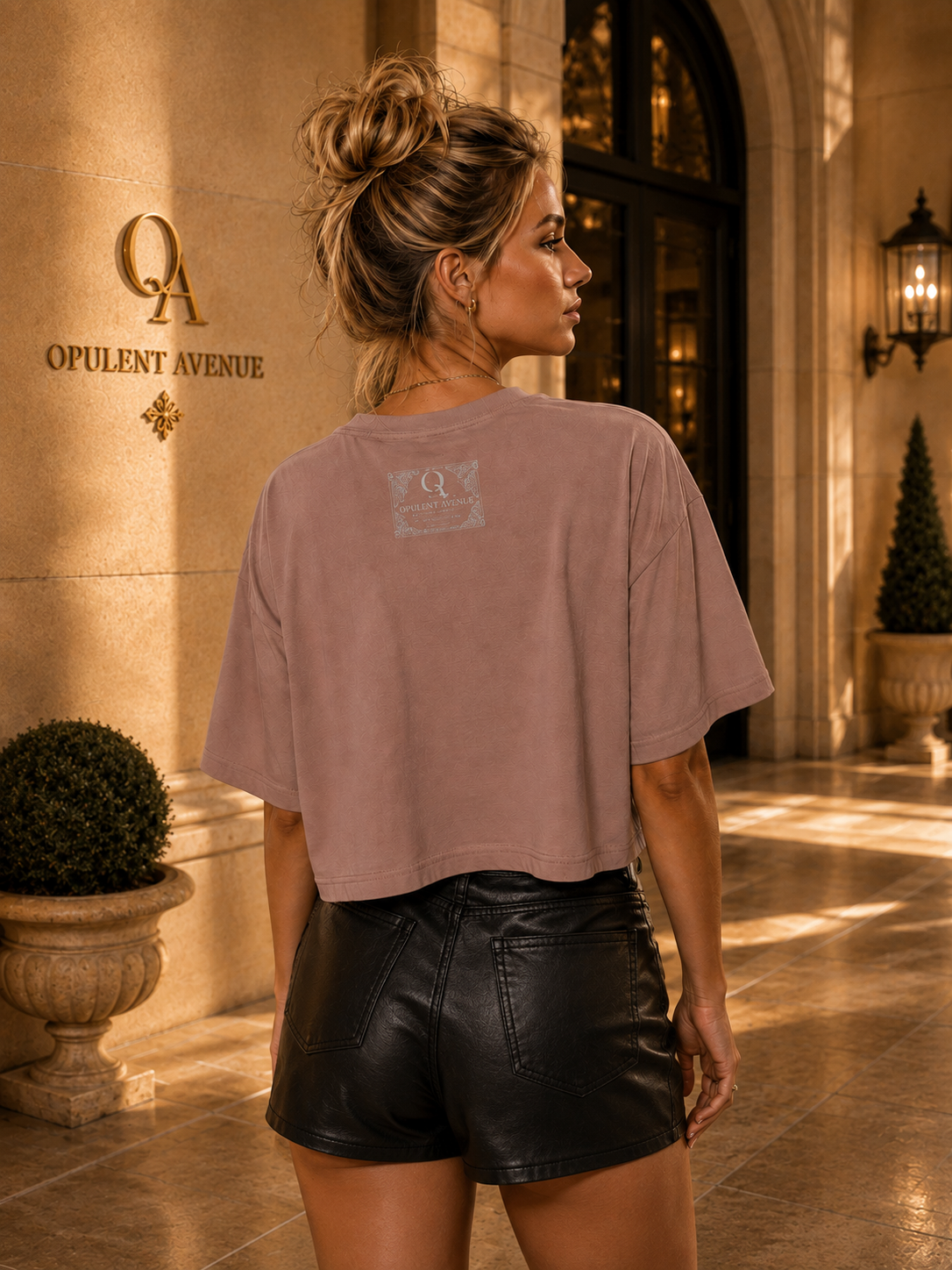 Opulent Avenue After Hours ’84 Oversized Crop Tee — Dusty Rose