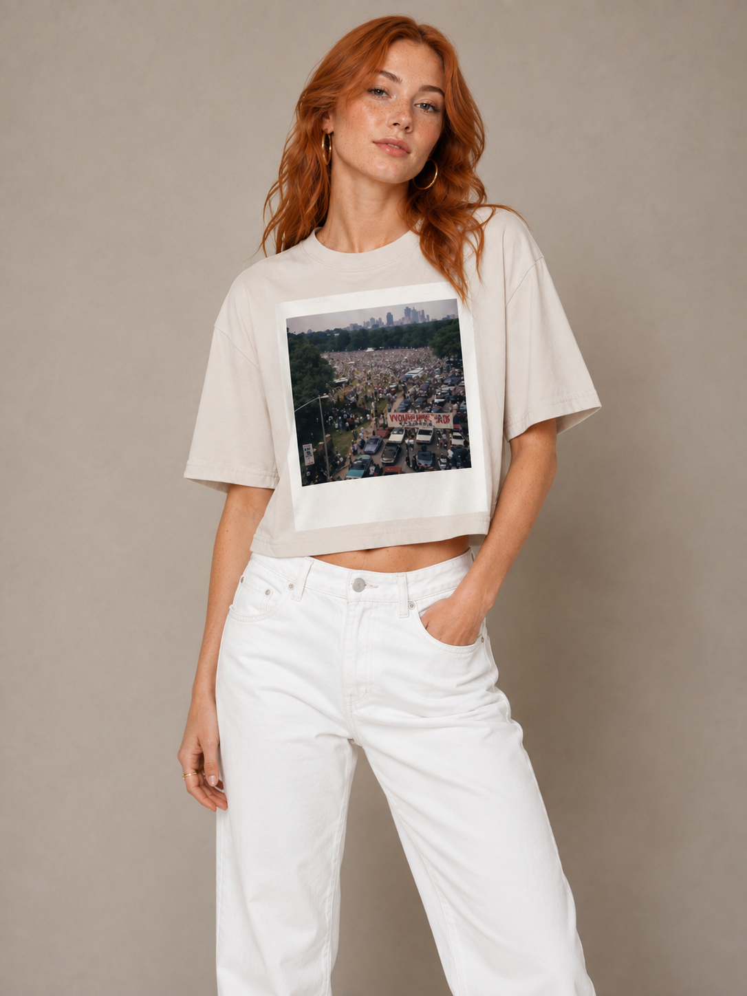 Opulent Avenue Park Party Women’s Crop Tee – Bone