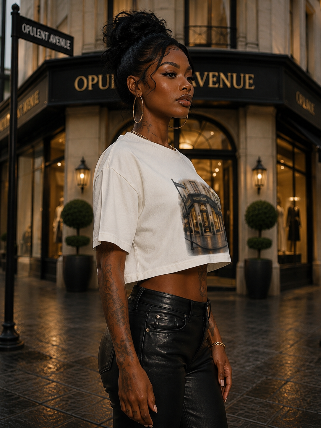 Opulent Avenue Boutique Crop Tee – Ecru