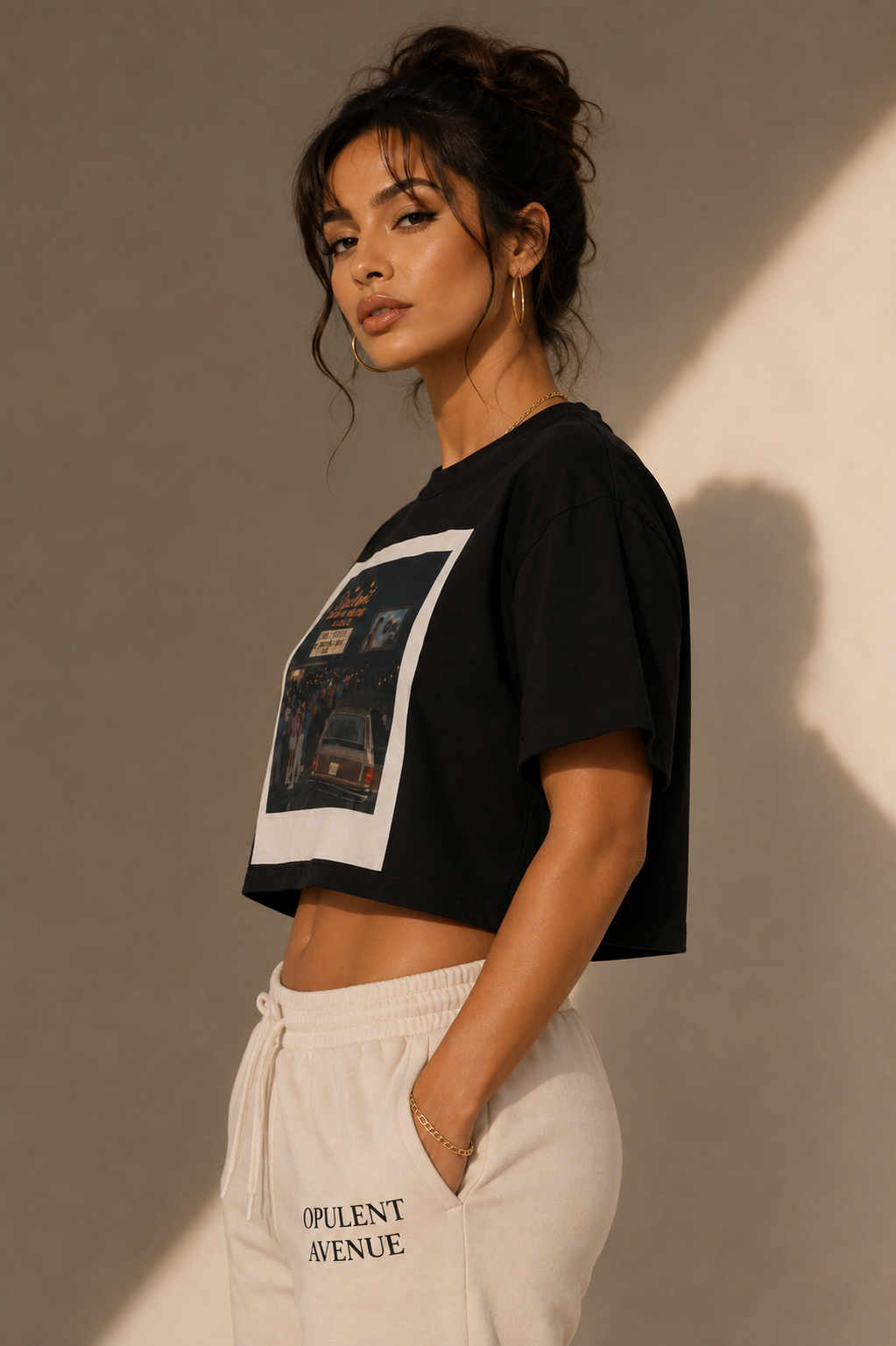 Opulent Avenue “After Dark ’85” Women’s Crop Tee – Black