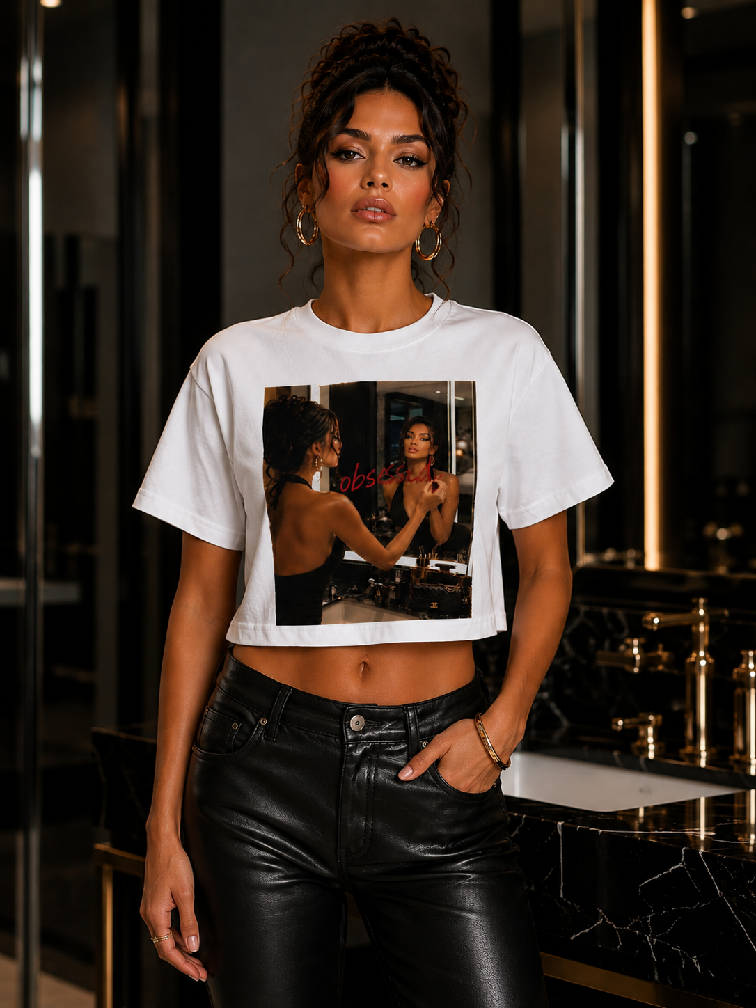 Opulent Avenue “OBSESSED” Women’s Cropped Tee — White