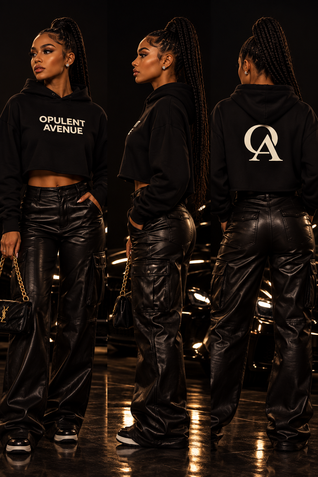 Opulent Avenue Signature Cropped Hoodie – Black