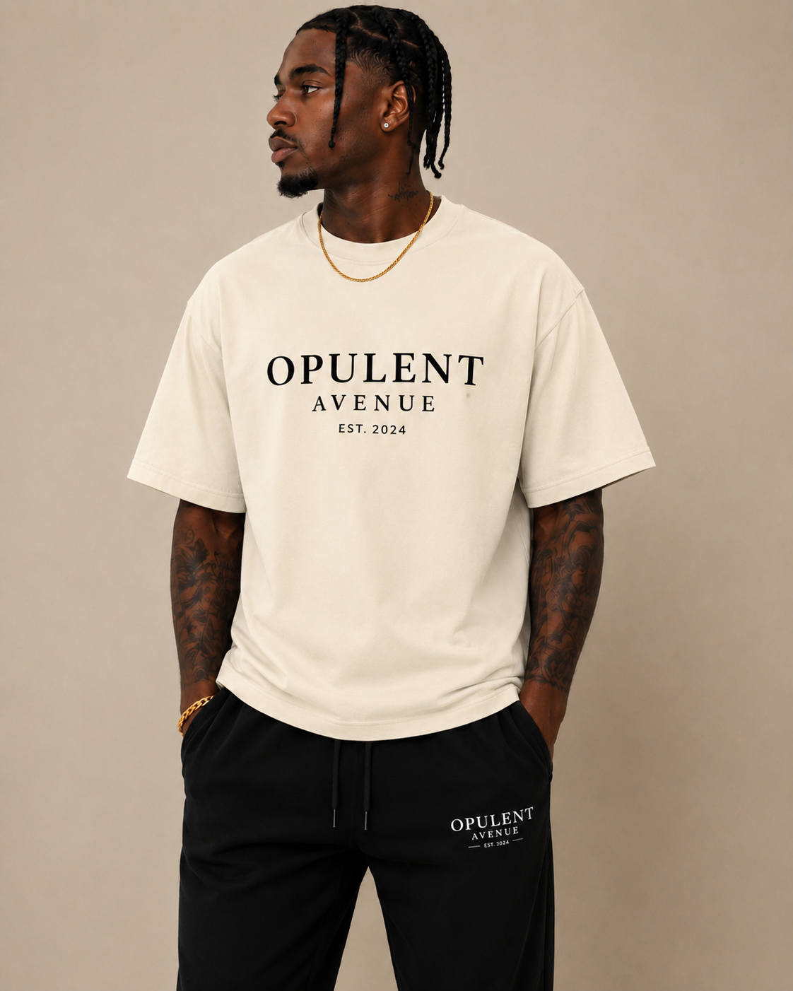 Opulent Avenue Signature Essential Tee — Cream
