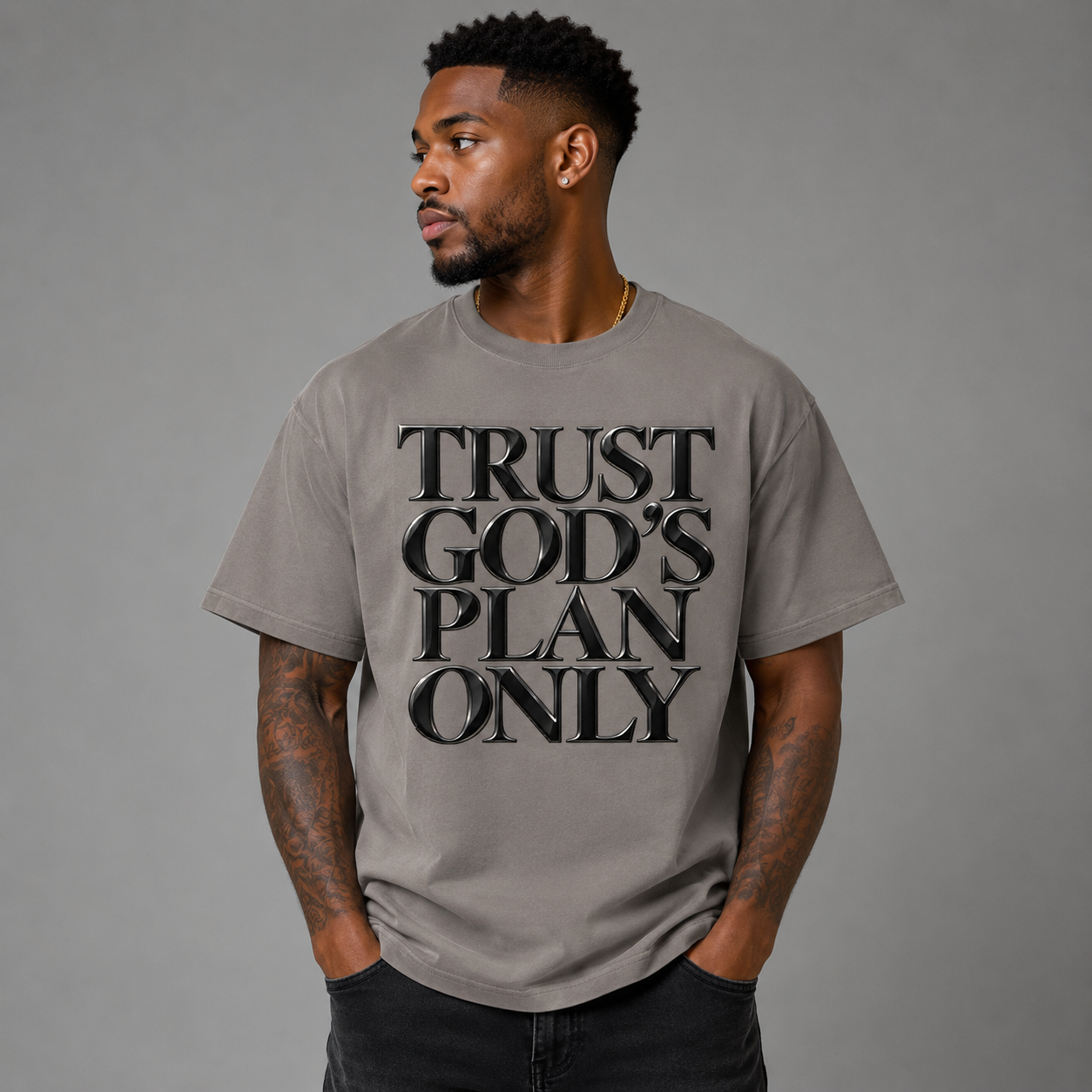 TRUST GOD’S PLAN ONLY OVERSIZED TEE — STONE