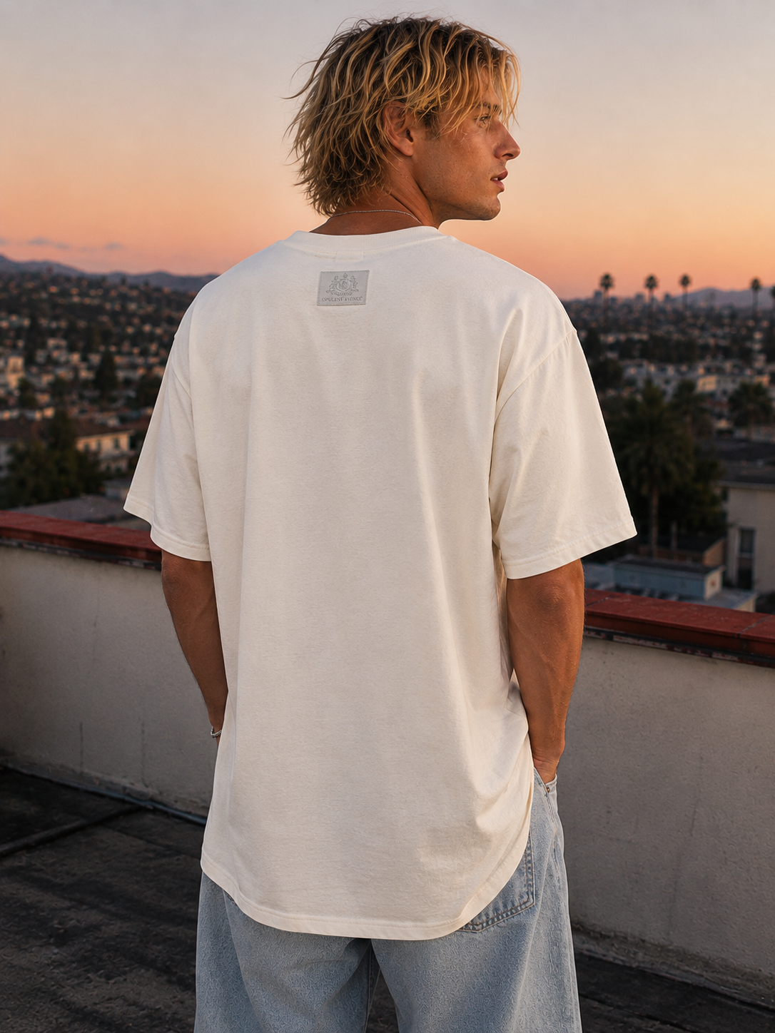 Opulent Avenue “Golden Hour” Oversized Tee — Cream