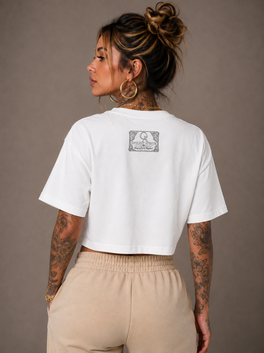 Opulent Avenue “Words on My Face” Women’s Crop Tee – White
