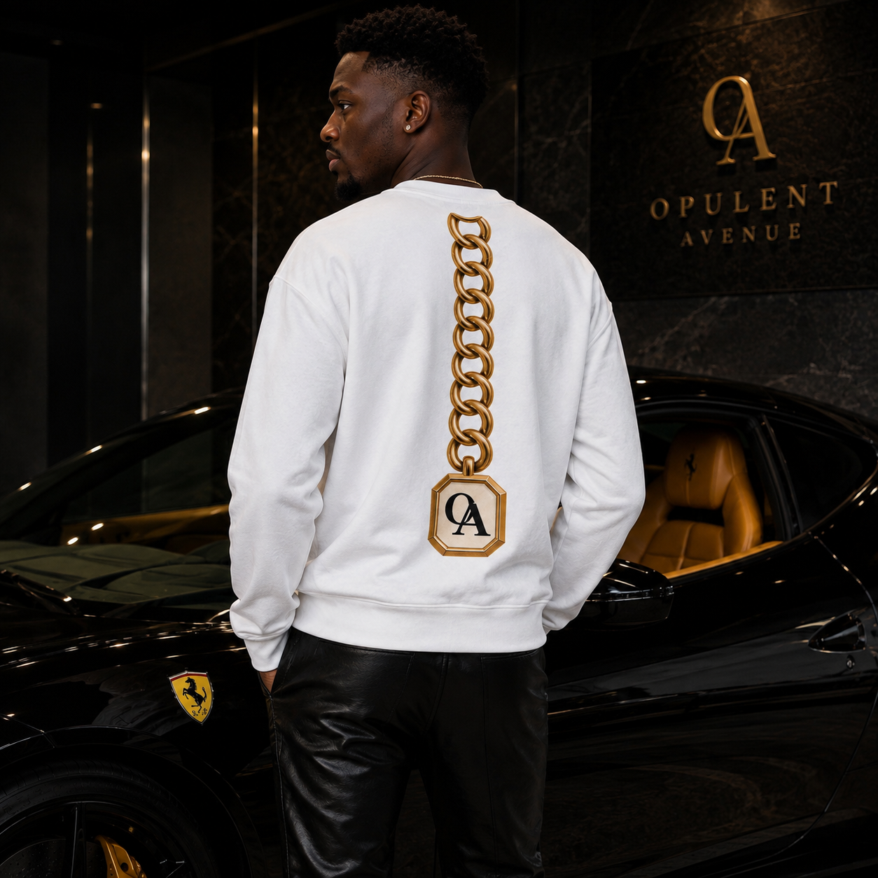 Opulent Avenue Signature Gold Chain Crewneck Sweatshirt