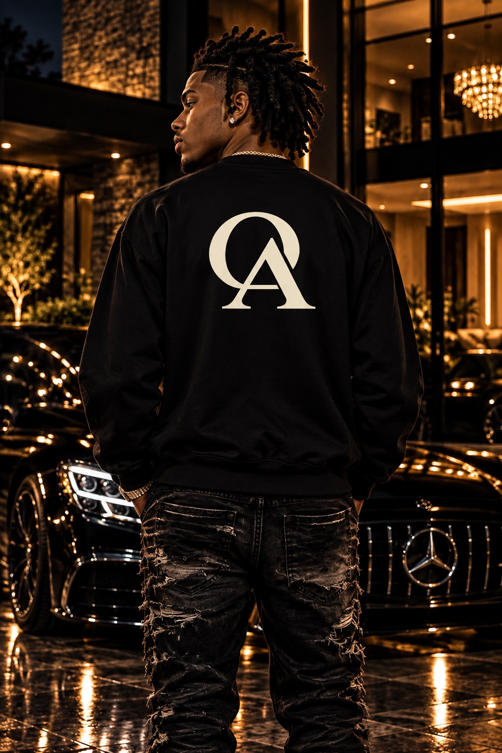 Opulent Avenue Signature Crewneck – Black & Cream