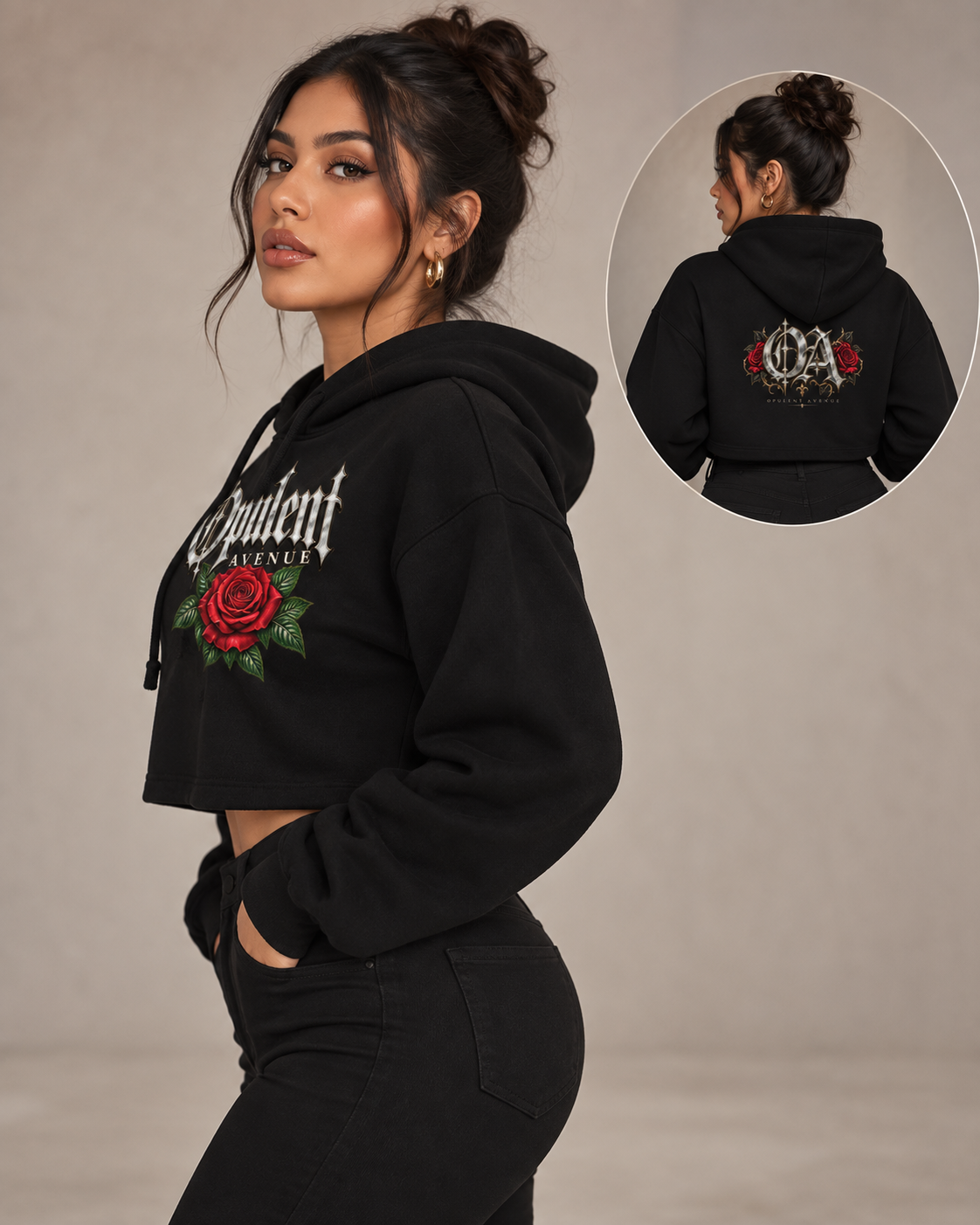 Crimson Rose Gothic Cropped Hoodie