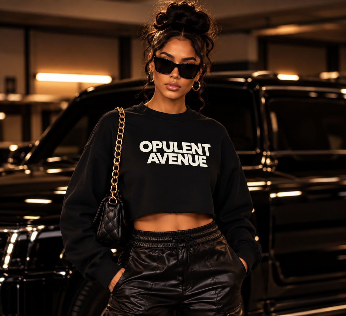 OA Signature Cropped Crewneck – Black & Cream