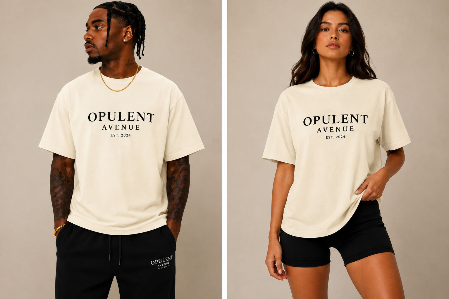 Opulent Avenue Signature Essential Tee — Cream