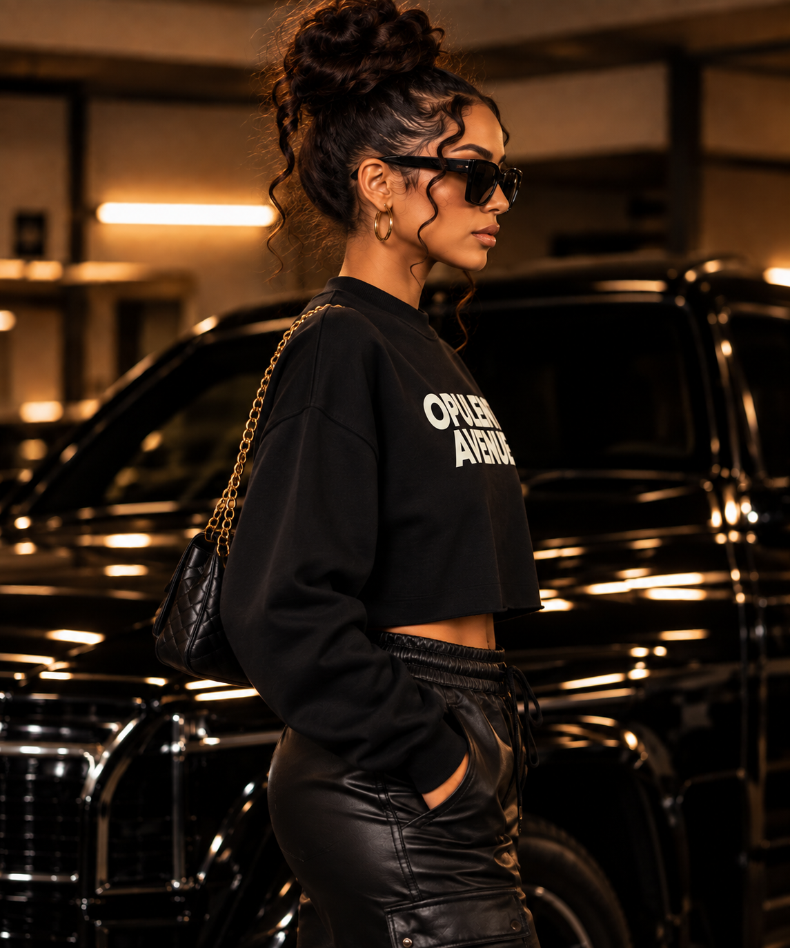 OA Signature Cropped Crewneck – Black & Cream