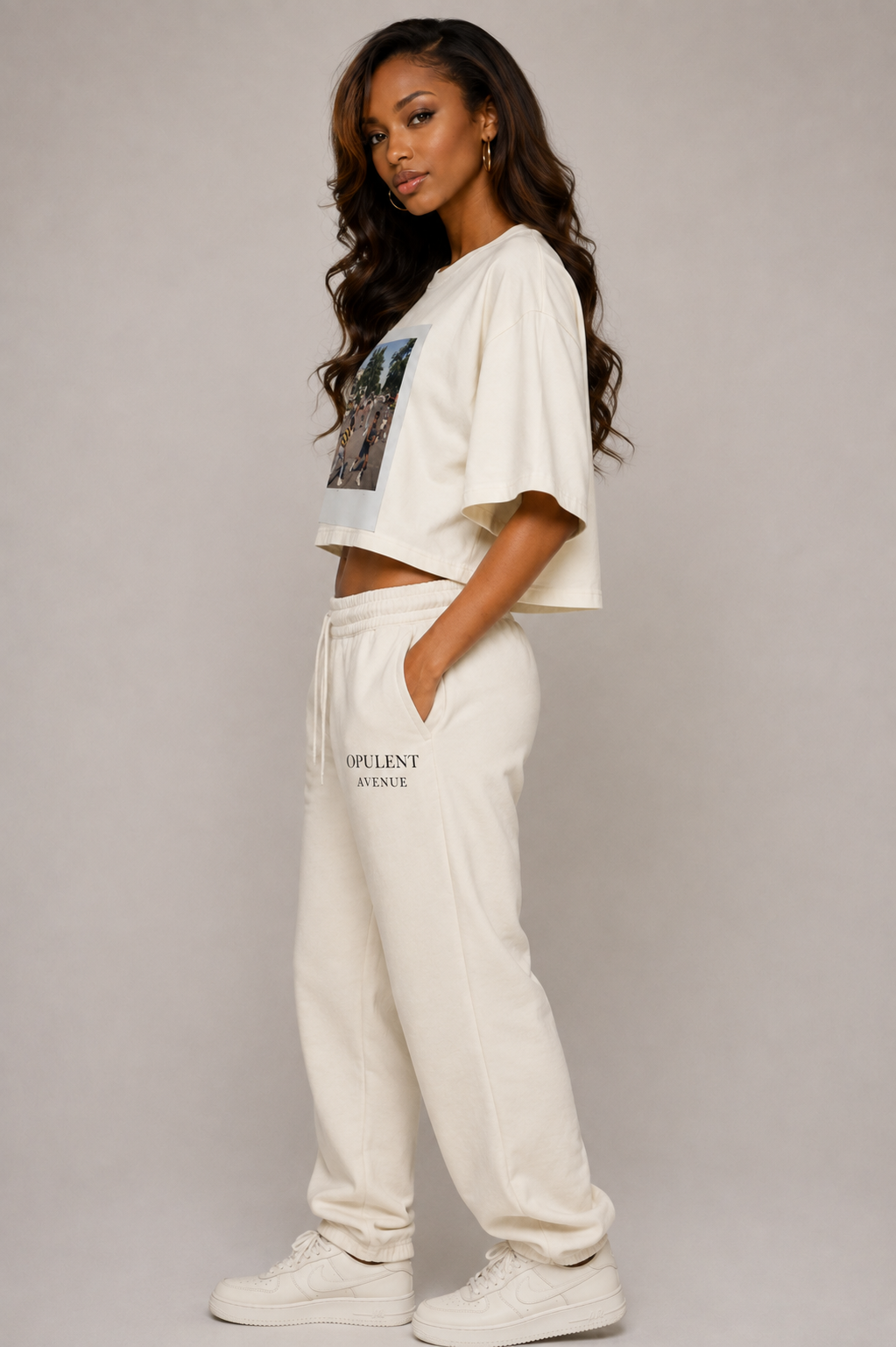 Opulent Avenue Street Memories Women’s Oversized Crop Tee – Cream