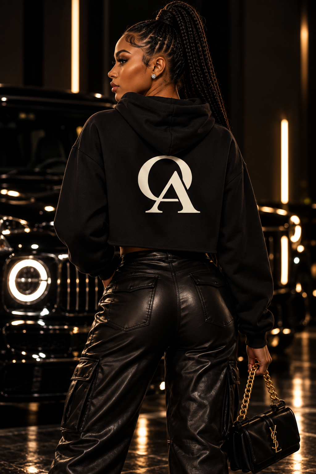 Opulent Avenue Signature Cropped Hoodie – Black