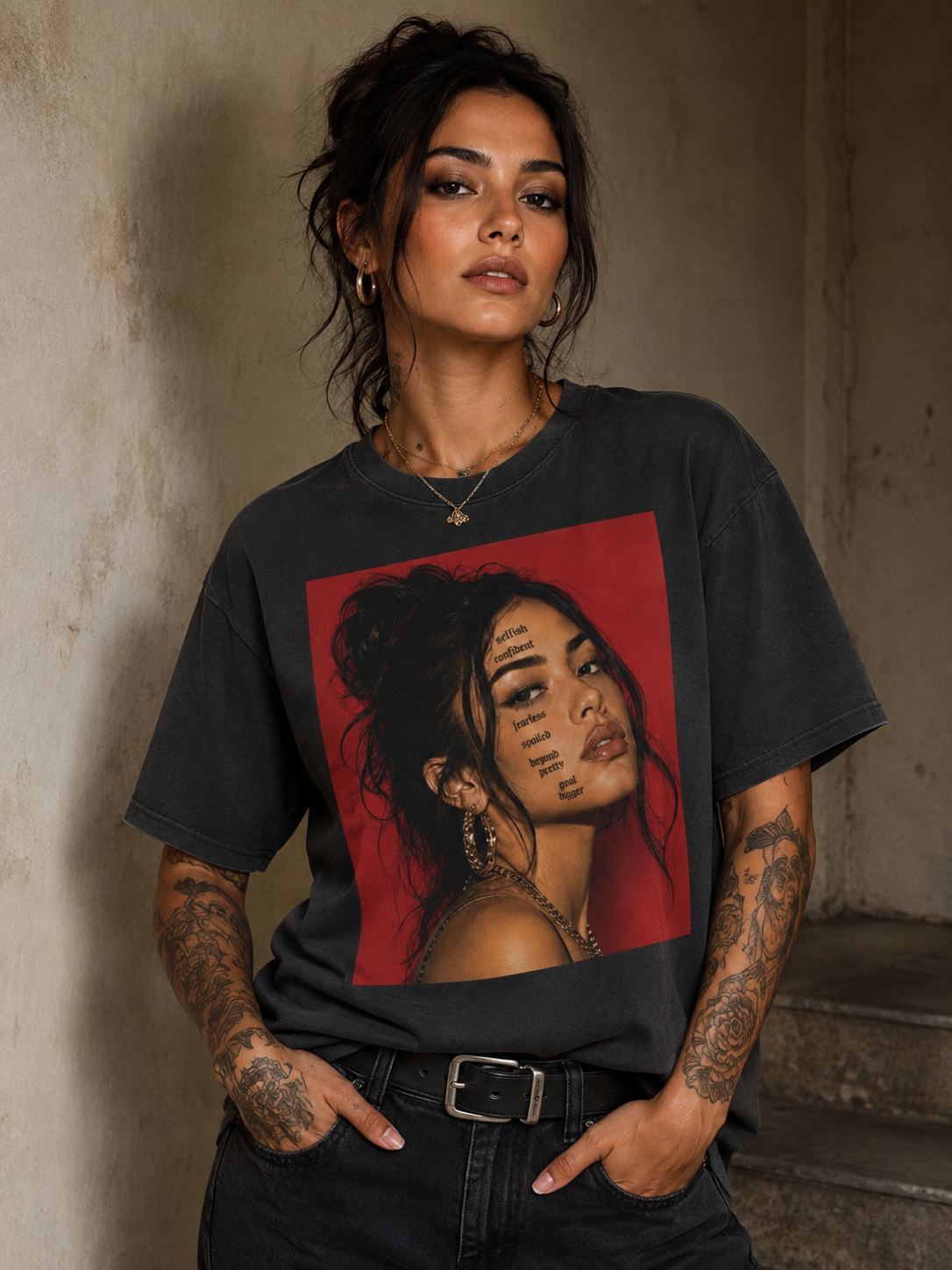 Opulent Avenue “Unapologetic” Oversized Faded Tee – Charcoal