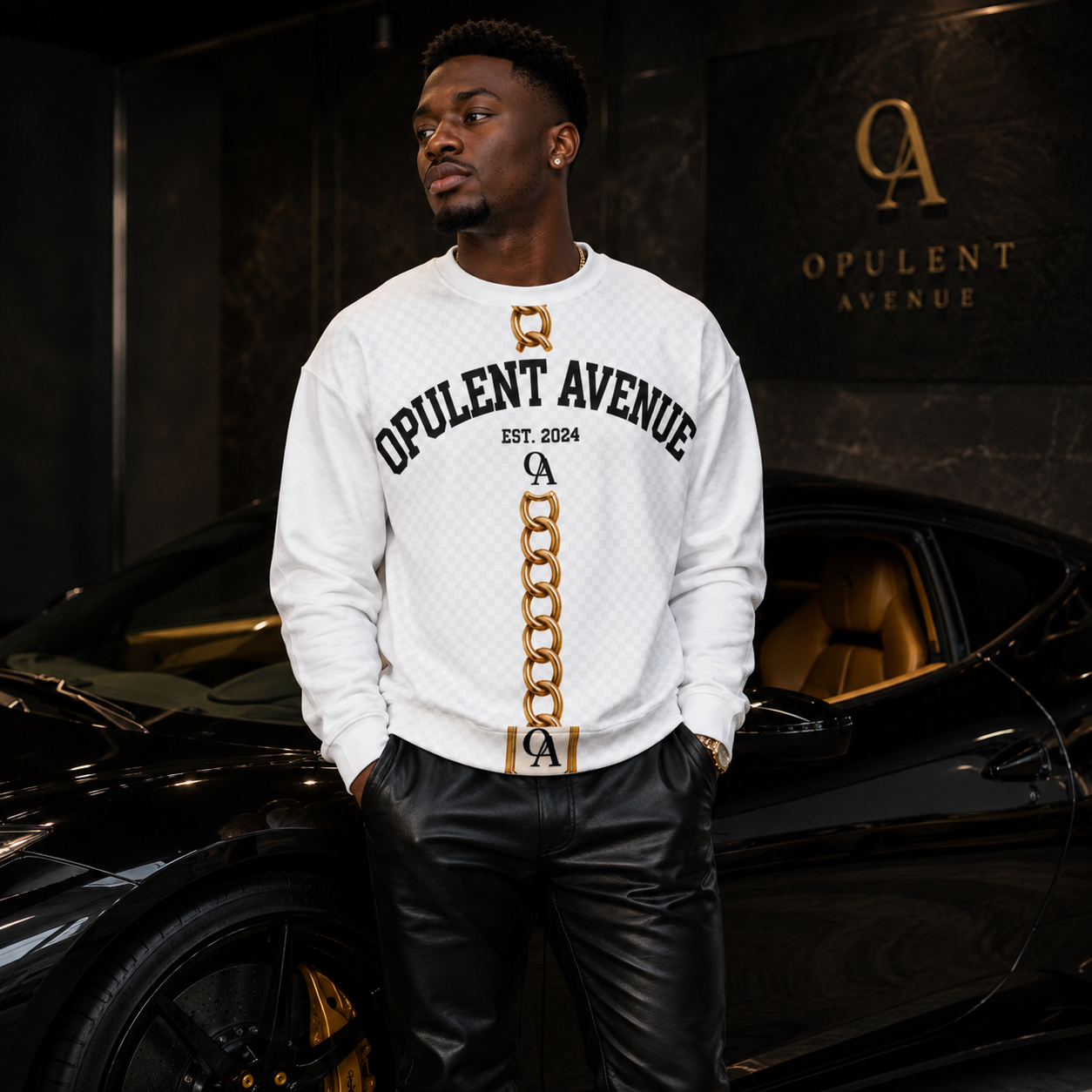 Opulent Avenue Signature Gold Chain Crewneck Sweatshirt