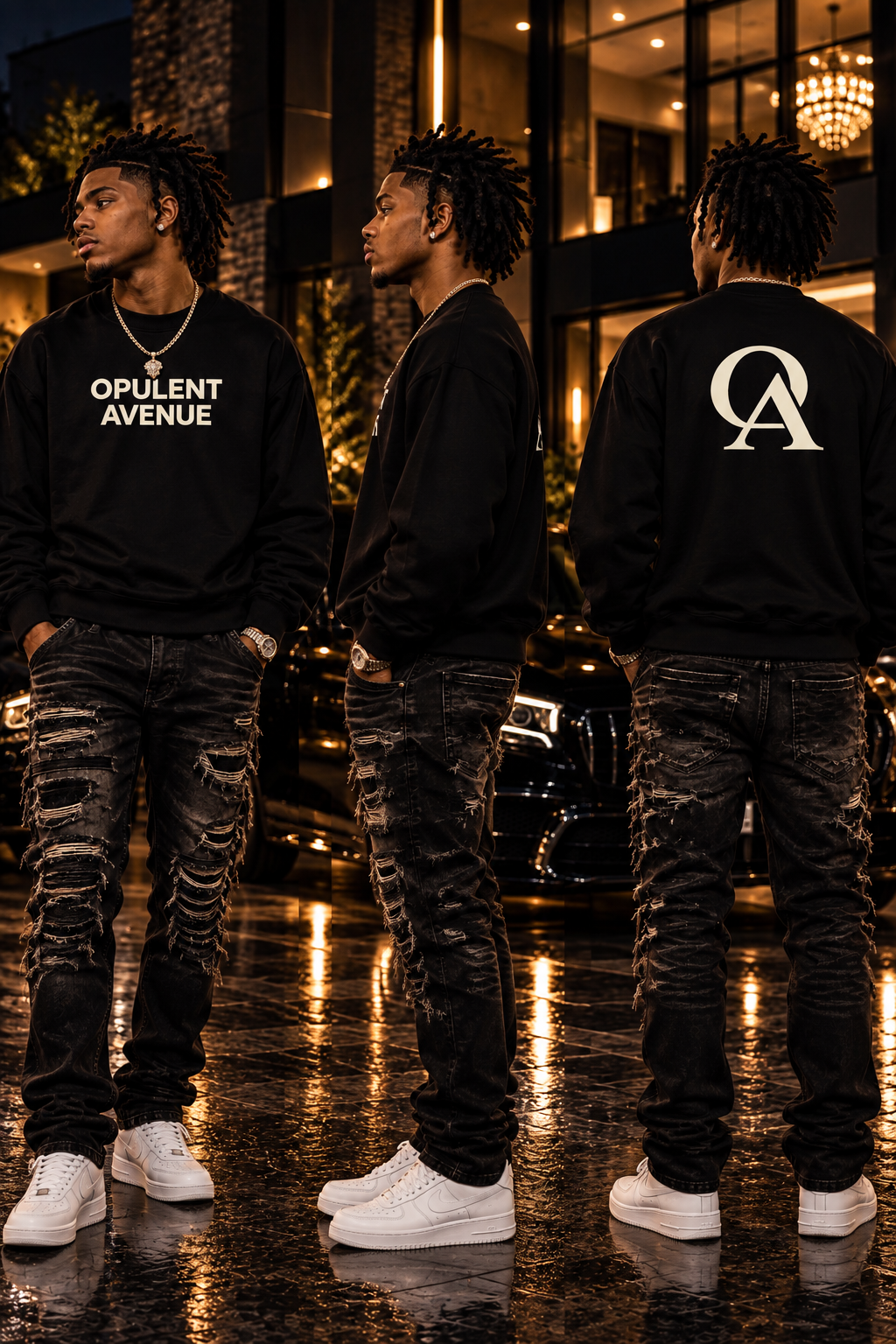 Opulent Avenue Signature Crewneck – Black & Cream